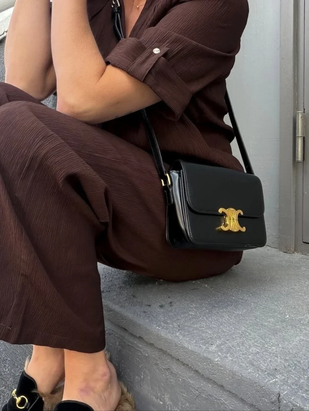 New! MSRP $4250 Authentic CELINE TRIOMPHE BAG IN BLACK Shiny Calfskin BLACK - Picture 6 of 16